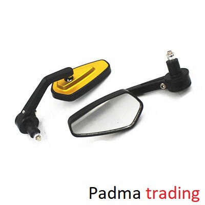 Picture of Handlebar end Grip Side Mirror for Motorcycle. Universal Looking glass handle end. Golden 1306