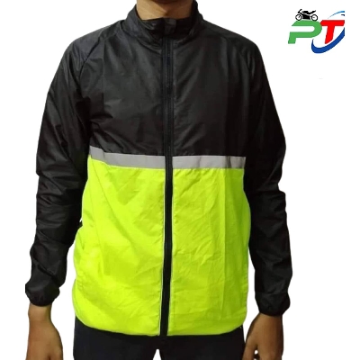 Picture of Dust coat or Windbreaker with reflector for Motorcycle Rider. Black & Yellow