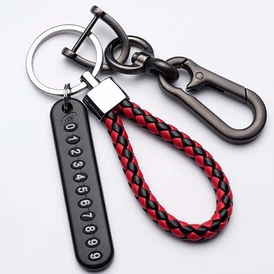 Picture of Pendant Key Chain With  Phone Number For Bicycle Car Motorcycle- Red - Key Ring