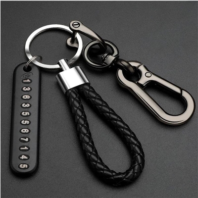 Picture of Pendant Keychain with Phone Number for Bicycle car Motorcycle - Key Ring - Black