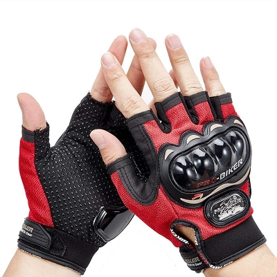 Picture of Pro Biker Half Hand Gloves For Motorcycle Biker. Red Color - Hand Gloves For Biker