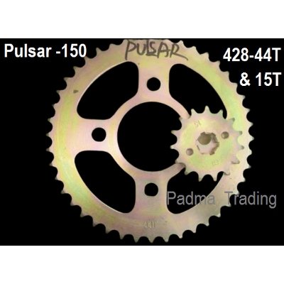 Picture of Rear and Front Chain Sprocket for Pulsar-150 Model 428- 44t & 15t Set- 2 Pis