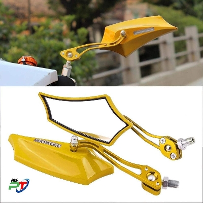 Picture of Rear view mirror or Universal Looking Glass For Motorcycle. Full Body Metal. Golden Model 1101