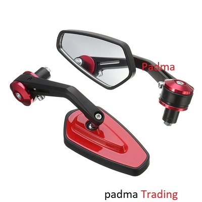Picture of Handlebar end Grip Side Mirror for Motorcycle. Universal Looking glass handle end. RED 1306