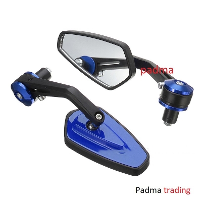 Picture of Handlebar end Grip Side Mirror for Motorcycle. Universal Looking glass handle end. Blue 1306