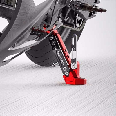 Picture of Universal CNC Aluminum Alloy Adjustable Kick stand. Side Stand parking Bracket for Motorcycle. Red
