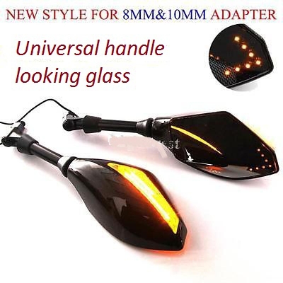 Picture of Universal Handle Looking Glass with Indicator LED Lighting For Motorcycle. Rear view Chapa looking glass. model 2014
