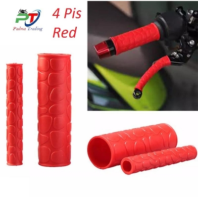 Picture of 4 Pis universal soft rubber Handle Bar Grip or Grips Cover for motorcycle- Red