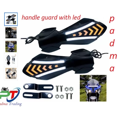 Picture of Miwings Motorcycle Hand Guard with LED Light. Universal Bike Handle Protector Shield Handlebar Protection Gear Handlebar Hand Guard Weights  (2 amber,white)