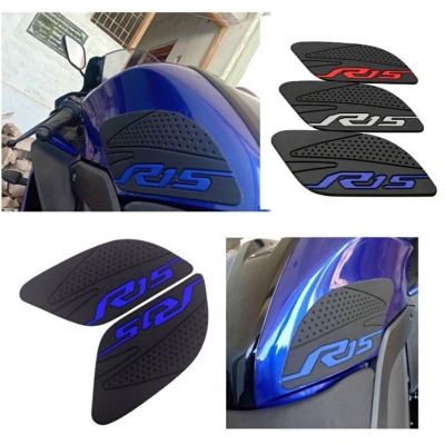 Picture of Fuel Tank Side Pad Anti Slip Protector Sticker for Motorcycle.  Rubber Pad Knee Grip Side Decals For Yamaha R15 - Blue