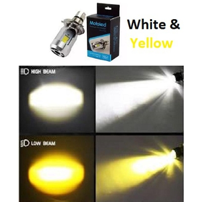 Picture of Yellow and White Motoled H4 LED Headlight Bulb High & Low Beam 20Watt 2000lm Motorbike