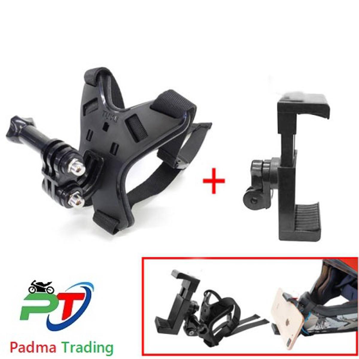 Picture of Helmet Chin Mobile Mount with Phone holder for Motorcycle. Helmet Stand for Action Camera and Phone- Black