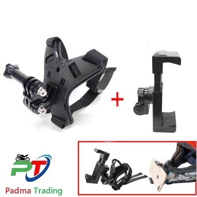Picture of Helmet Chin Mobile Mount with Phone holder for Motorcycle. Helmet Stand for Action Camera and Phone- Black
