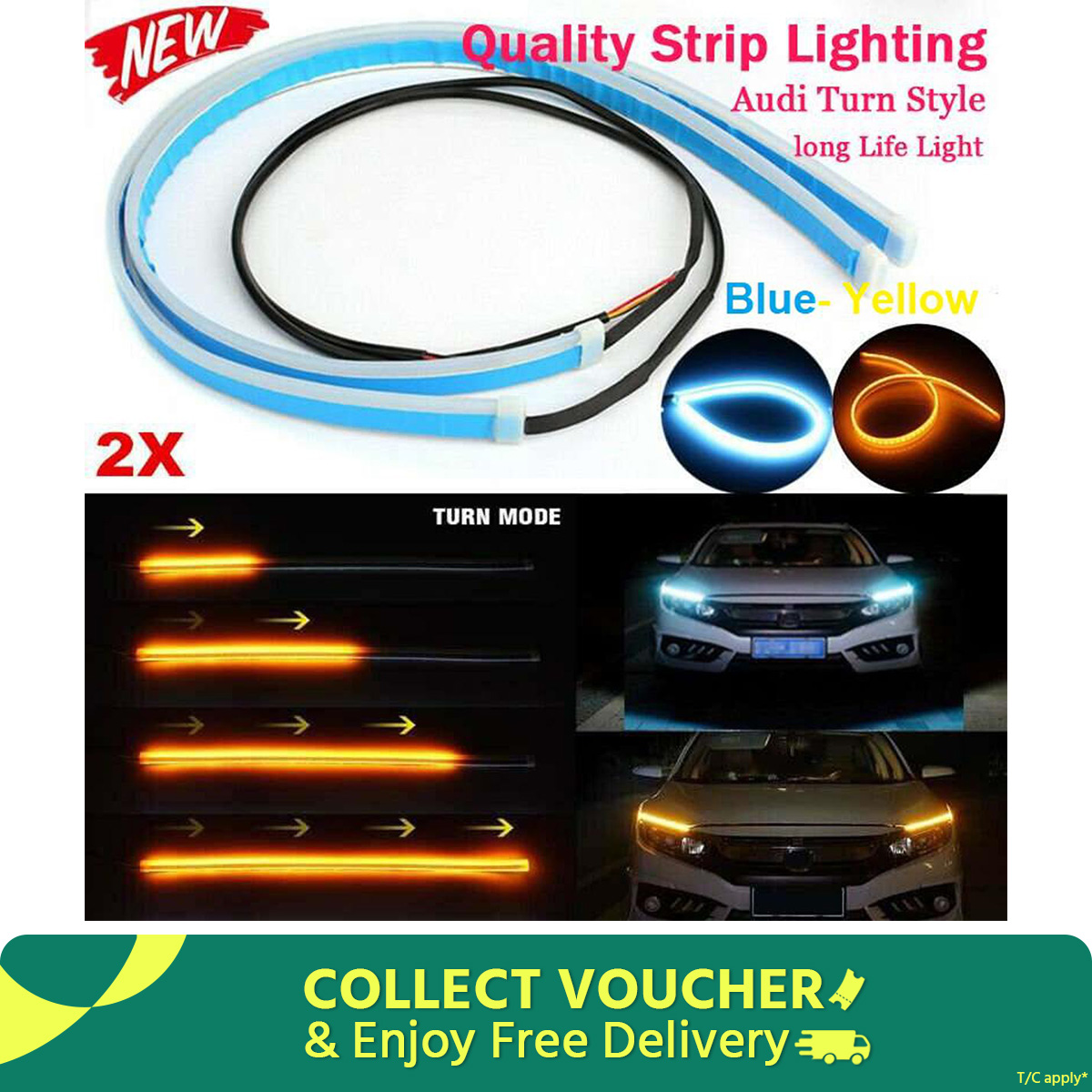 Picture of Motorcycle Flexible Led Light Strip DRL LED Car Daytime Running Lights Motor Turn Signal Lights Dual Color 60cm- Yellow Blue