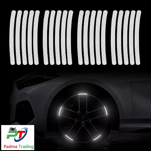 Picture of 20 pcs Wheel Hub Ring Strong Reflective Stripe Stickers for Car Motorcycle Wheels Rim Cycling Bicycle Night Safety Decal Decoration for Car Universal ( White)