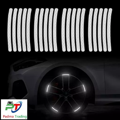 Picture of 20 pcs Wheel Hub Ring Strong Reflective Stripe Stickers for Car Motorcycle Wheels Rim Cycling Bicycle Night Safety Decal Decoration for Car Universal ( White)