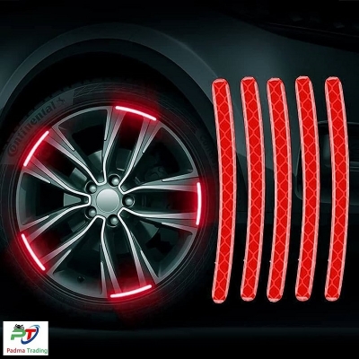 Picture of 20 pcs Wheel Hub Ring Strong Reflective Stripe Stickers for Car Motorcycle Wheels Rim Cycling Bicycle Night Safety Decal Decoration for Car Universal  ( RED)