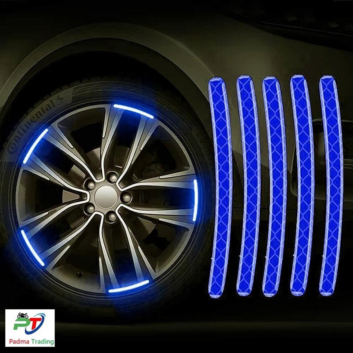 Picture of 20 pcs set Wheel Hub Ring Rim Strong Reflective Stripe Stickers for Car Motorcycle Cycling Bicycle Night Safety  ( Blue)