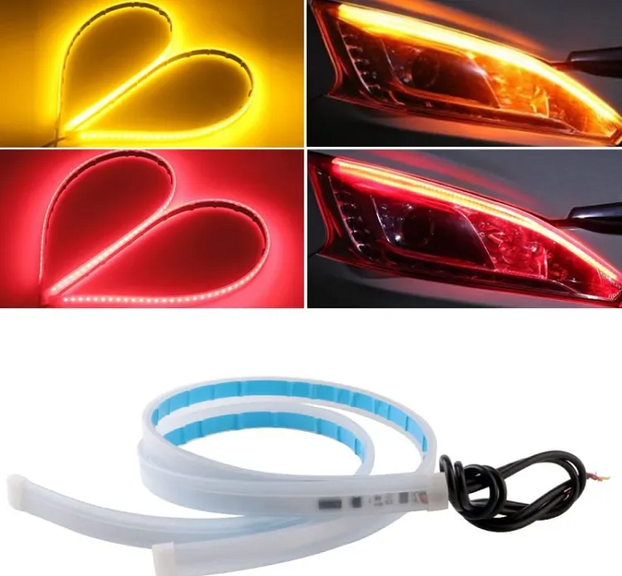 Picture of Red Daytime Running Light for Motorcycle. Flexible Strip Waterproof Flashing Yellow  2PCS