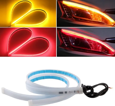 Picture of Red Daytime Running Light for Motorcycle. Flexible Strip Waterproof Flashing Yellow  2PCS