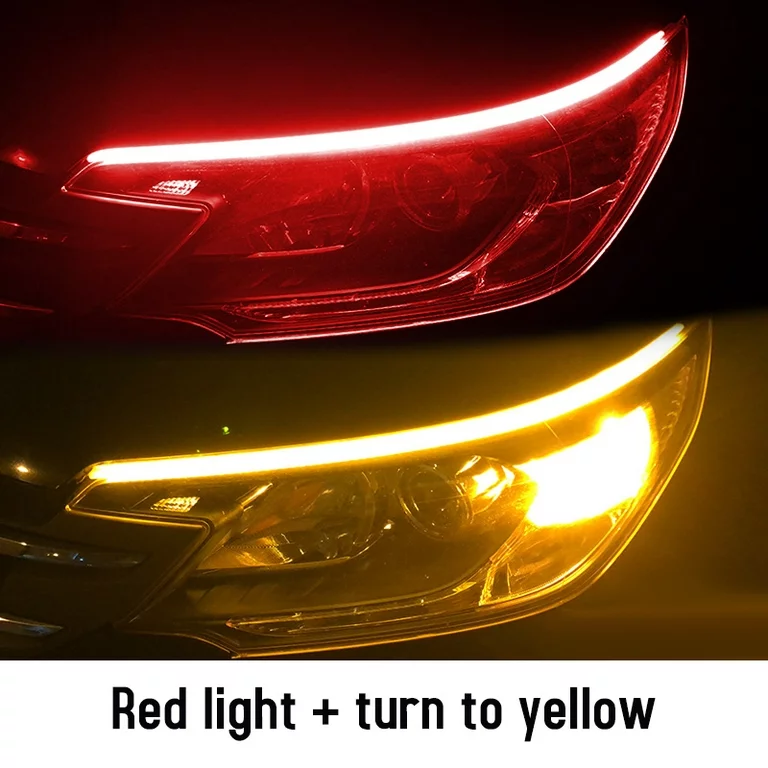 Picture of Red Daytime Running Light for Motorcycle. Flexible Strip Waterproof Flashing Yellow  2PCS