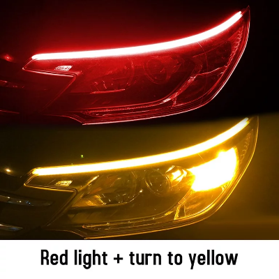 Picture of Red Daytime Running Light for Motorcycle. Flexible Strip Waterproof Flashing Yellow  2PCS