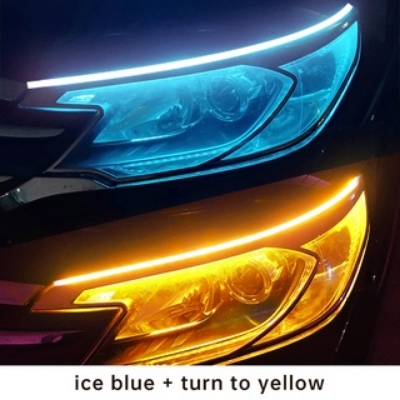 Picture of Blue Daytime Running Light for Motorcycle. Flexible Strip Waterproof Flashing Yellow  2PCS
