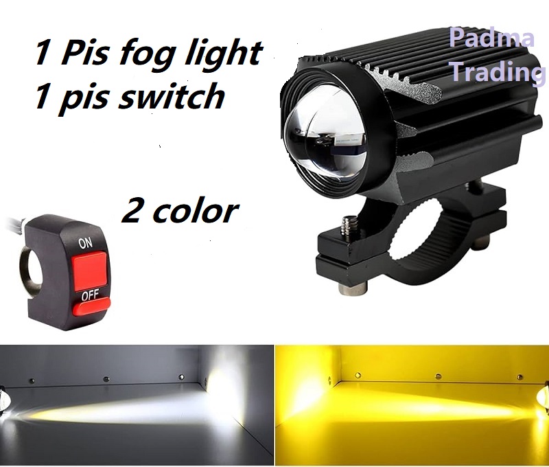 Picture of 1 Pis 20W Dual Color White Yellow  6000K Motorcycle Led Fog Light- Mini Work Driving Light (With Switch) 4 Funtion -Biman Fog