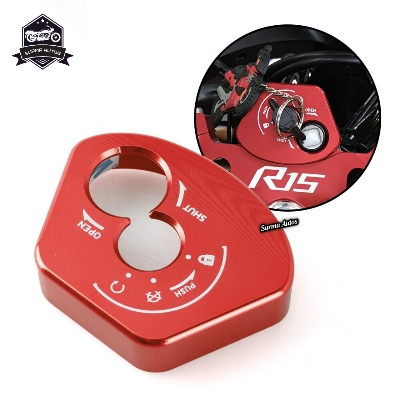 Picture of CNC Aluminum Motorcycle Ignition Starter Lock Cover Key Ignition Surround Ring for Yamaha R15 V3 Indonesian (RED COLOR)