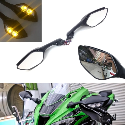 Picture of Motorcycle Rearview Rear View Side Mirrors with LED Turn Signal Light