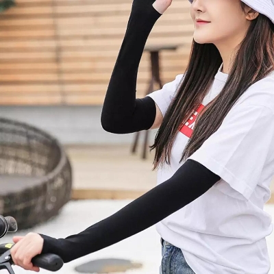 Picture of 1 Pair Cycling Arm Warmers Sleeves Arm Warmer Sun UV Protection Long Fingerless Gloves Running Fishing Ridding Golf Arm Sleeves (Black Color) Full Hand