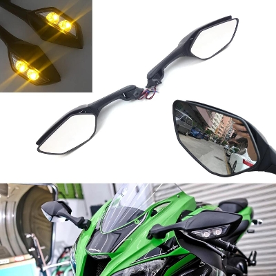 Picture of Motorcycle Rearview Rear View Side Mirrors with LED Turn Signal Light