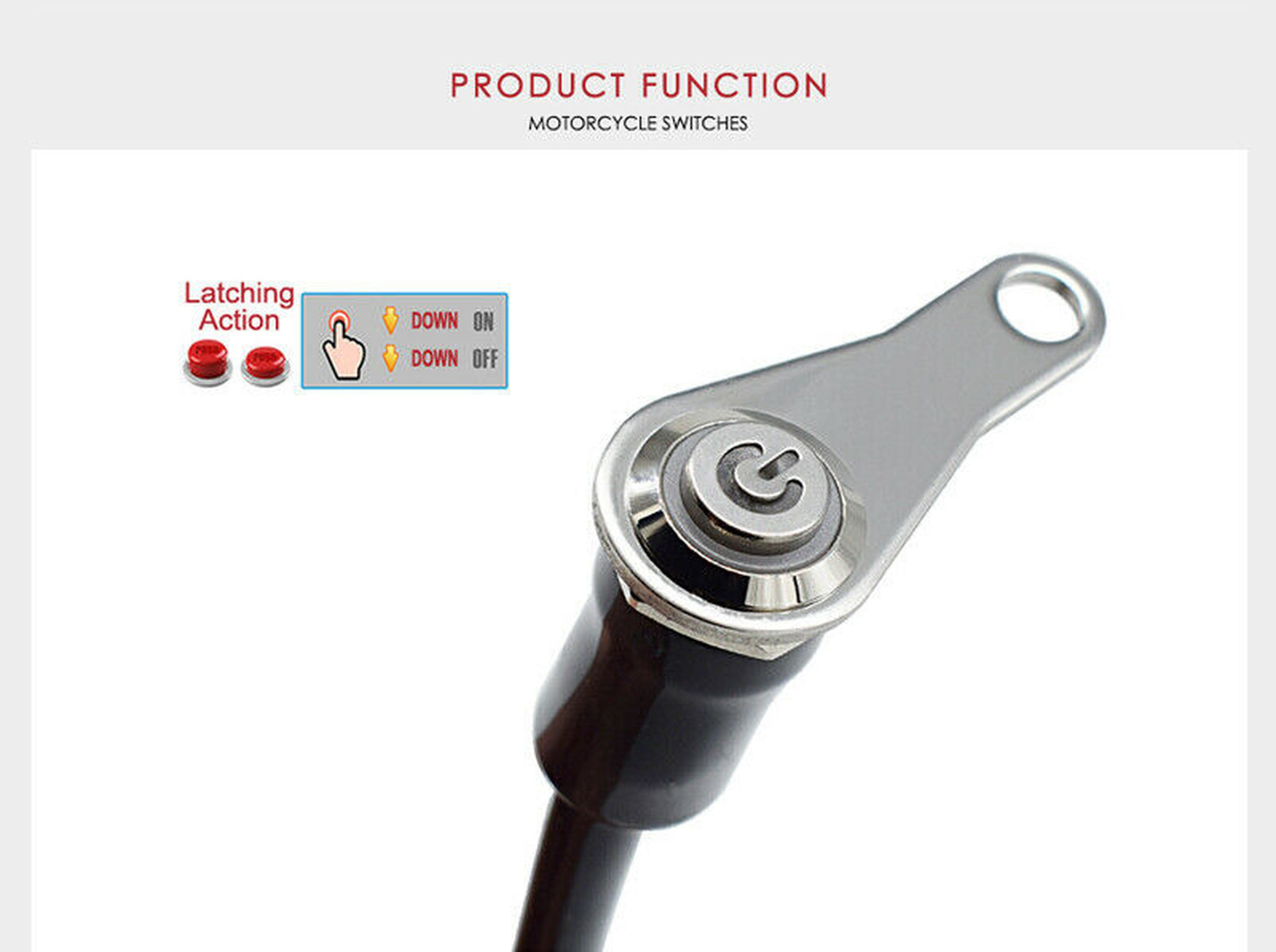 Picture of Black LED Motorcycle Switch ON+OFF Handlebar Mount Push Button 12V Work Light