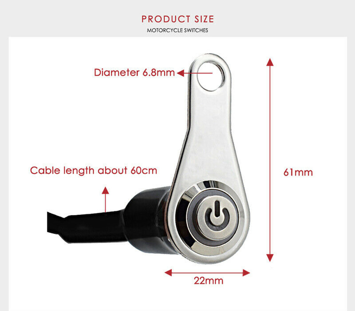 Picture of Black LED Motorcycle Switch ON+OFF Handlebar Mount Push Button 12V Work Light