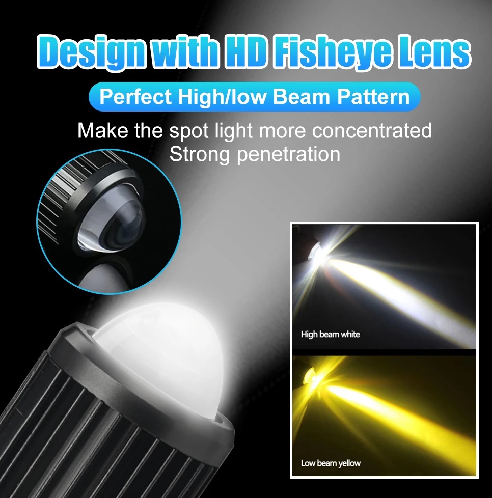 Picture of Super Bright Dual Color Projector Lens H4 LED Headlight Bulb for Motorcycle