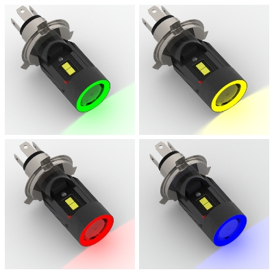 Picture of 1x colorful Halo rings Motorcycle Headlight H4 LED lamp Bulb Hi-low Beam