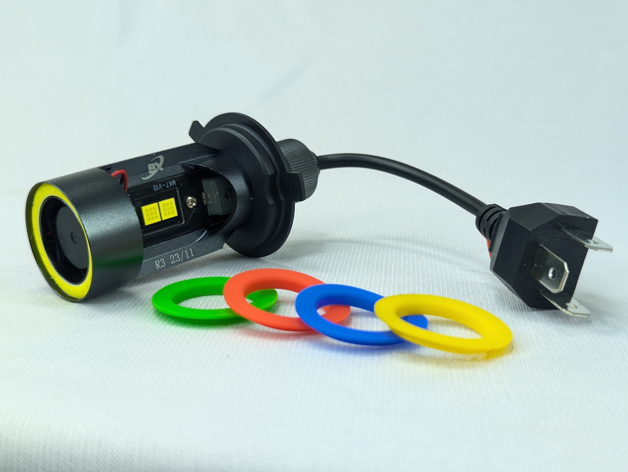 Picture of 1x colorful Halo rings Motorcycle Headlight H4 LED lamp Bulb Hi-low Beam