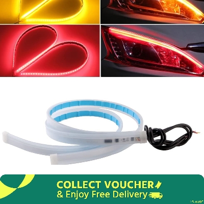 Picture of 2pcs Red 45cm Daytime Running Light Flexible Strip Waterproof Flashing Yellow 12V 2PCS car accessories