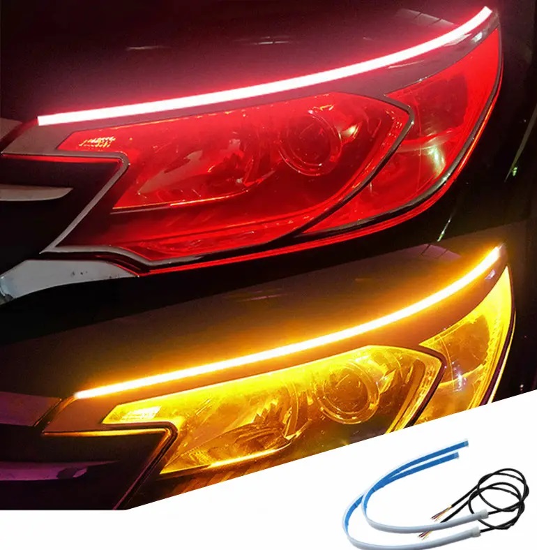 Picture of 2pcs Red 45cm Daytime Running Light Flexible Strip Waterproof Flashing Yellow 12V 2PCS car accessories
