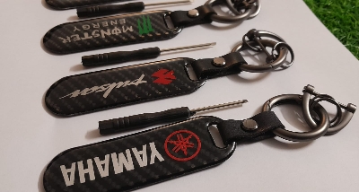Picture of Motorcycle Keychain Logo Black White Carbon Fiber