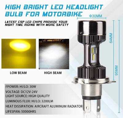 Picture of M8 Motoled White & Yellow LED Headlight For Any Motorcycle