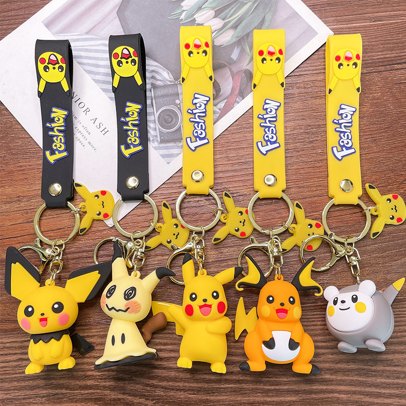 Picture of Pokemon Keychain Anime Figure Pendant KeyBuckle Pikachu Keyring Anime Figure Raichu Mimikyu Models Keychain
