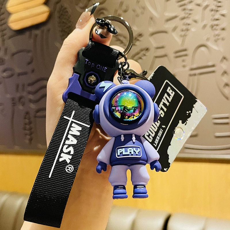 Picture of Cartoon Lightning Bear Keychain Cute Astronaut Bear Doll Keyring Bag Pendant Couple Car Keyholder