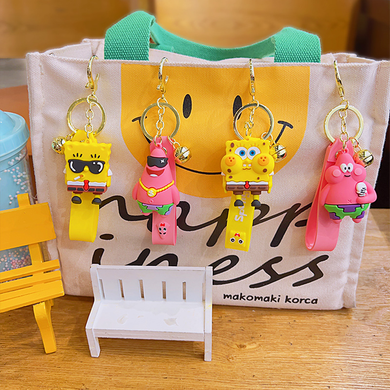 Picture of Spongebob Squarepants Keychain Patrick Star Keychain Cartoon Keyring cool sunglasses Schoolbag pendant