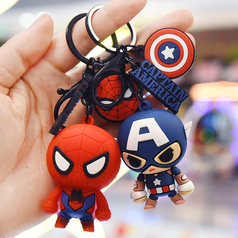 Picture of Cute Spiderman Keychains Superman Car Keychain Cartoon Bag Chains Boys Kids Batman Chains Marvel Heroes Keychain