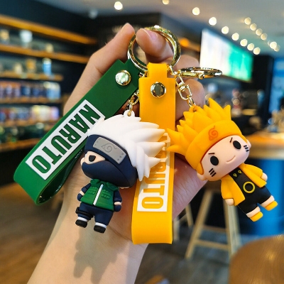 Picture of Anime Naruto Keychain Fashion Jewelry Cartoon Figure 7CM PVC Keyring Uzumaki Kakashi Action Figures for Men Women Bag Pendant