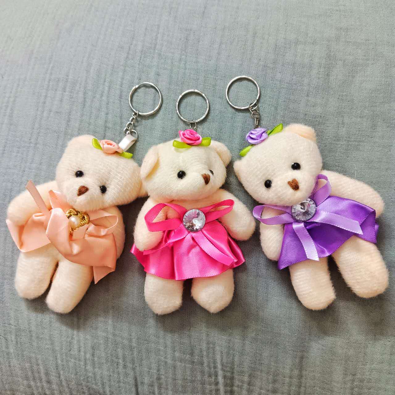 Picture of Cute Princess Teddy Bear Keychain Small Plush Key Ring Special Gift For Girls Belt Bag Chain