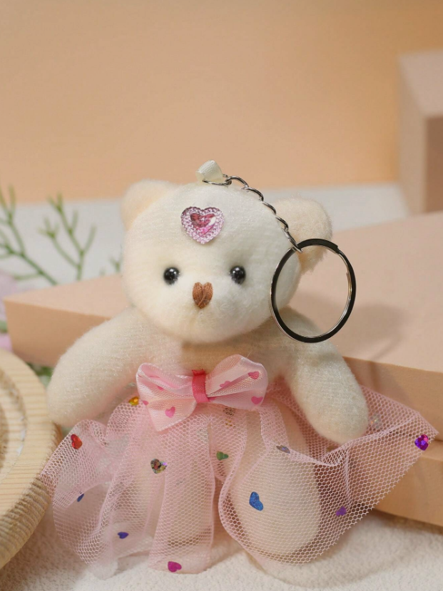Picture of Cute Princess Teddy Bear Keychain Small Plush Key Ring Special Gift For Girls Belt Bag Chain