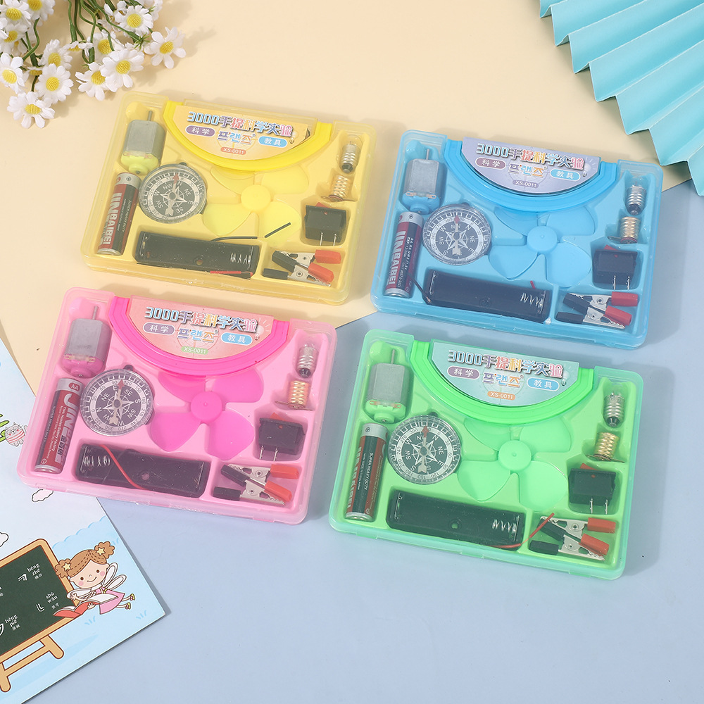 Picture of Science Box With Plastic Box Includes Fan, Compass, Light, Battery Electric Circuit Motor School Set 12 Pieces Electronic Science Project Kit for Kids Interesting Project for kids, dr Light Control Fan Circuit Science Diy Kit Educational (Big)