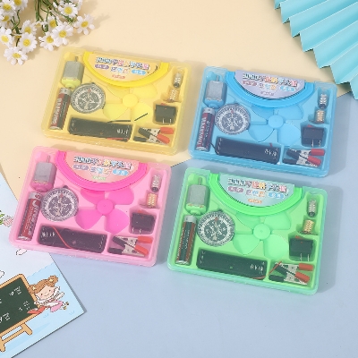 Picture of Science Box With Plastic Box Includes Fan, Compass, Light, Battery Electric Circuit Motor School Set 12 Pieces Electronic Science Project Kit for Kids Interesting Project for kids, dr Light Control Fan Circuit Science Diy Kit Educational (Big)